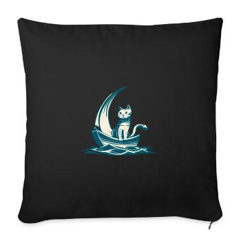 Art abstrait minimaliste - Cat on Boat D - Housse de coussin décorative 45 x 45 cm - noir - Devant