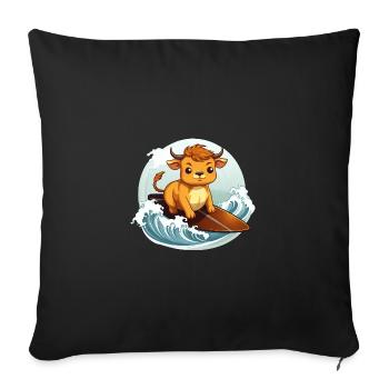 Vache surfeuse sur planche de surf, Animal aventureux - Housse de coussin décorative 45 x 45 cm - noir - Devant