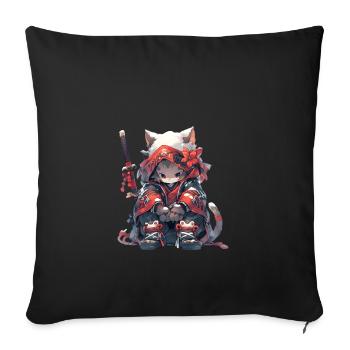 Cute Samurai Cat - Sofa pillowcase 17,3'' x 17,3'' (45 x 45 cm) - black - Front
