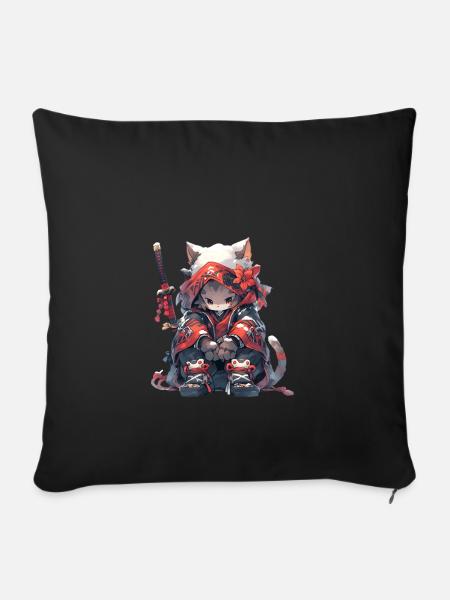 Cute Samurai Cat - Sofakissenbezug 45 x 45 cm - Schwarz