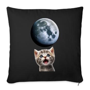 Chat miaulant vers la lune - Housse de coussin décorative 45 x 45 cm - noir - Devant