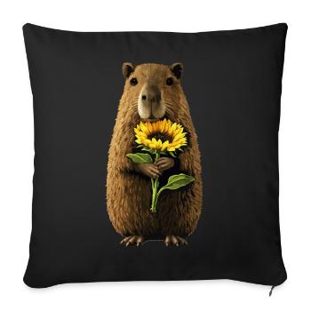 Beaver with Sunflower - Sofa pillowcase 17,3'' x 17,3'' (45 x 45 cm) - black - Front