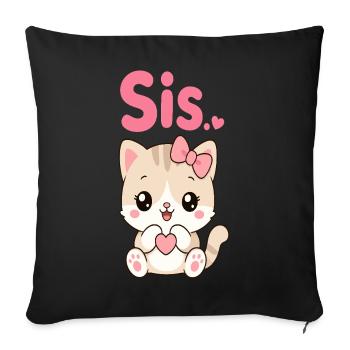 Katzen Sis Herzchen Kawaii - Sofakissenbezug 45 x 45 cm - Schwarz - Vorne