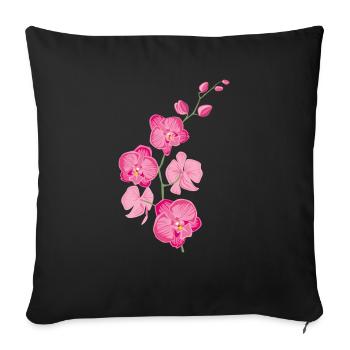 ORCHIDÉES fleur - cadeau d'amour - rose rose - Housse de coussin décorative 45 x 45 cm - noir - Devant