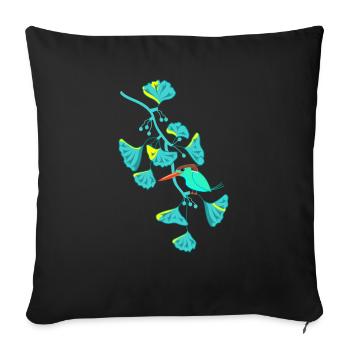Kingfisher and ginkgo - Sofa pillowcase 17,3'' x 17,3'' (45 x 45 cm) - black - Front