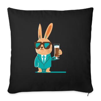 Cooles Häschen mit Bier und Sonnenbrille - Sofakissenbezug 45 x 45 cm - Schwarz - Vorne