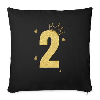 2e anniversaire couronne doré - Housse de coussin décorative 45 x 45 cm - noir - Devant