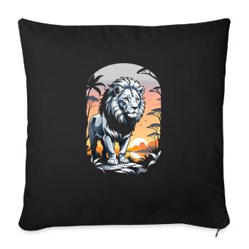 Lion, Lion Cub and Jungle - Sofa pillowcase 17,3'' x 17,3'' (45 x 45 cm) - black - Front