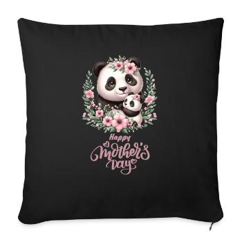 Happy Mother's Day Floral Wreath Mum Panda - Sofakissenbezug 45 x 45 cm - Schwarz - Vorne
