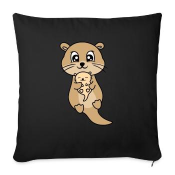 Mère et bébé loutre mignon - Housse de coussin décorative 45 x 45 cm - noir - Devant