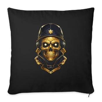Golden skull, headphones, music audio and cap - Sofa pillowcase 17,3'' x 17,3'' (45 x 45 cm) - black - Front