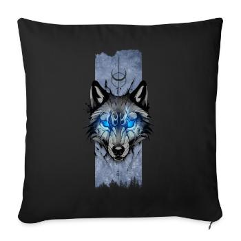Lunar Guardian: Wolf's Radiant Gaze - Sofa pillowcase 17,3'' x 17,3'' (45 x 45 cm) - black - Front