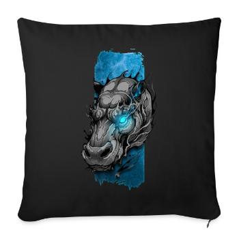 Inferno Majesty: Hippo with Blue Flaming Eyes - Sofa pillowcase 17,3'' x 17,3'' (45 x 45 cm) - black - Front