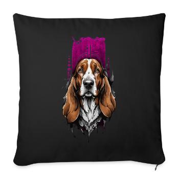 Fidèle compagnon : basset hound - Housse de coussin décorative 45 x 45 cm - noir - Devant