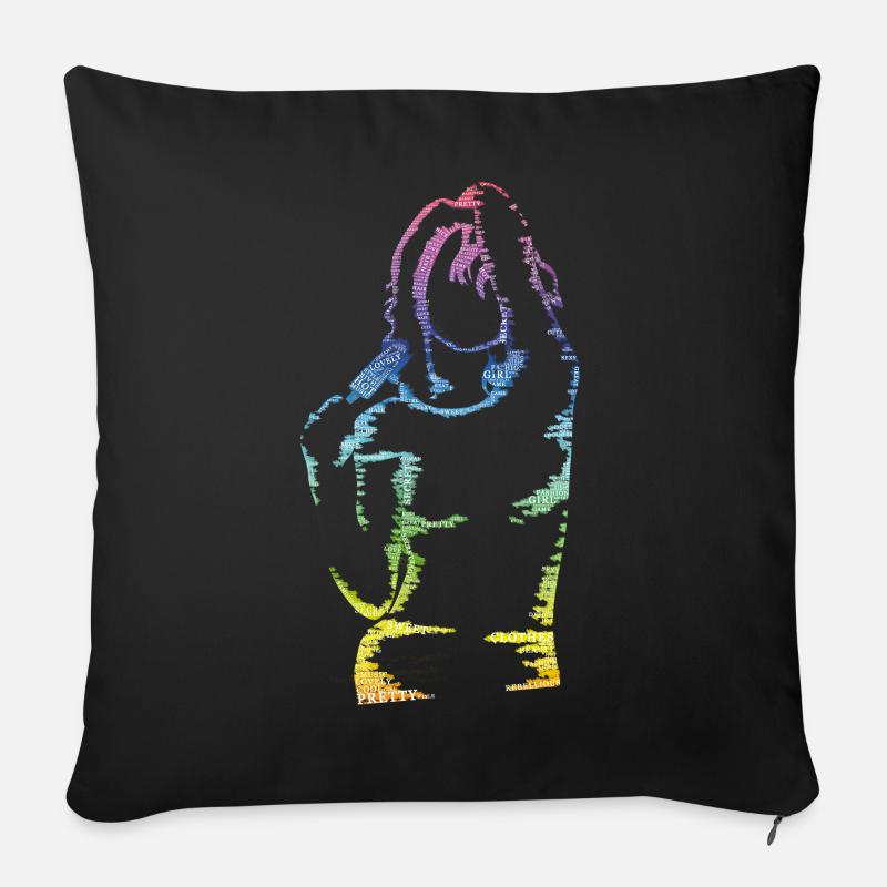 Fille avec de la crème glacée faite de mots - Housse de coussin décorative 45 x 45 cm - noir