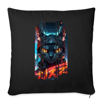 Cyber chat Urban city néon - Housse de coussin décorative 45 x 45 cm - noir - Devant