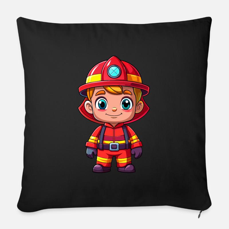 Held in Rot der Feuerwehrmann - Sofakissenbezug 45 x 45 cm - Schwarz