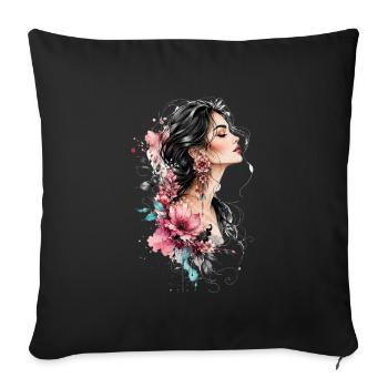 Woman's profile with flower earring - Sofa pillowcase 17,3'' x 17,3'' (45 x 45 cm) - black - Front