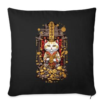 Chat Japonais pour le Bonheur Maneki Neko Street Style - Housse de coussin décorative 45 x 45 cm - noir - Devant