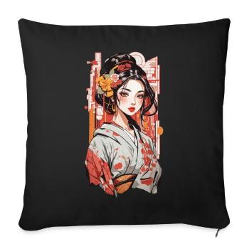 Geisha Beauty Manga Popart Retro Japan Design - Housse de coussin décorative 45 x 45 cm - noir - Devant