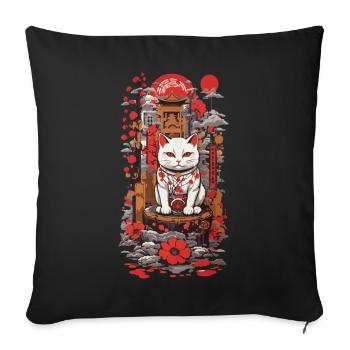 Japanese Lucky Cat in Ukiyo-E Style Cats - Sofa pillowcase 17,3'' x 17,3'' (45 x 45 cm) - black - Front