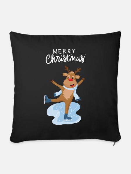 Charming iceskating reindeer - Sofa pillowcase 17,3'' x 17,3'' (45 x 45 cm) - black