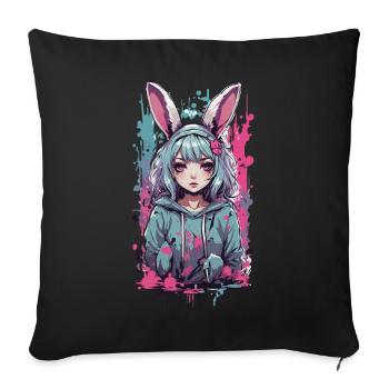Anime Girl Bunny Kemonomimi Kawaii Gothique Design - Housse de coussin décorative 45 x 45 cm - noir - Devant