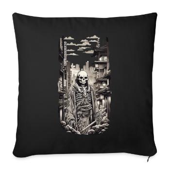 Samouraï Yokai Squelette Ukiyo-E Otaku Streetwear - Housse de coussin décorative 45 x 45 cm - noir - Devant