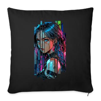 Cyber woman Urban city neon - Sofa pillowcase 17,3'' x 17,3'' (45 x 45 cm) - black - Front