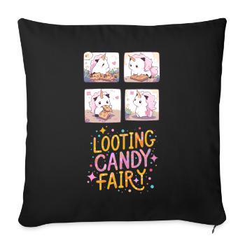 🦄 Cute Unicorn Looting Candy Fairy 🍭 - Sofa pillowcase 17,3'' x 17,3'' (45 x 45 cm) - black - Front