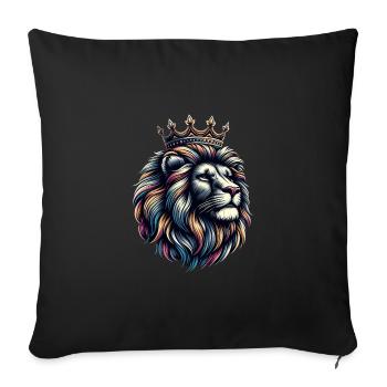 Ein bunter Löwe mit einer Krone - Sofakissenbezug 45 x 45 cm - Schwarz - Vorne