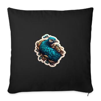 Blauer Pfau Federpracht - Sofakissenbezug 45 x 45 cm - Schwarz - Vorne
