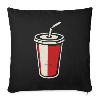 Cola Becher mit Strohhalm - eisgekühlt trinken - Sofakissenbezug 45 x 45 cm - Schwarz - Vorne