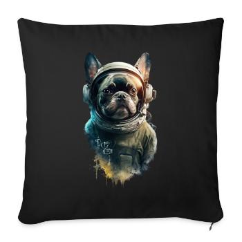 Astronaute bouledogue français - Housse de coussin décorative 45 x 45 cm - noir - Devant