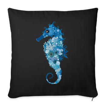 Seepferdchen mit Korallen,Muscheln und Seeanemonen - Sofakissenbezug 45 x 45 cm - Schwarz - Vorne