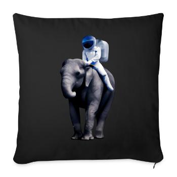Un astronaute à l’aventure à dos d’éléphant - Housse de coussin décorative 45 x 45 cm - noir - Devant