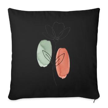 Croquis à l’aquarelle de ligne florale - Housse de coussin décorative 45 x 45 cm - noir - Devant