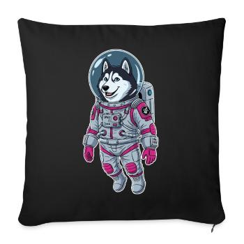 Chien Husky Sibérien Astronaute Espace Rose - Housse de coussin décorative 45 x 45 cm - noir - Devant