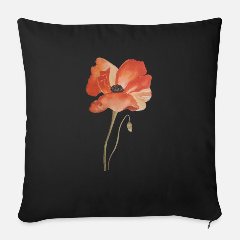 Coquelicots aquarelles - Housse de coussin décorative 45 x 45 cm - noir