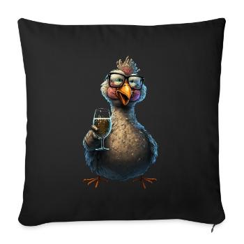 Drôle de poulet au Prosecco pour la soirée entre filles - - Housse de coussin décorative 45 x 45 cm - noir - Devant