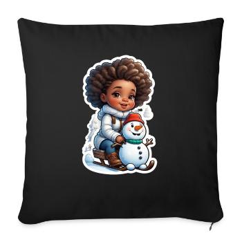 Child with snowman on the sleigh - Sofa pillowcase 17,3'' x 17,3'' (45 x 45 cm) - black - Front