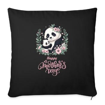 Happy Mother's Day Floral Wreath Mum Panda - Sofakissenbezug 45 x 45 cm - Schwarz - Vorne