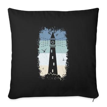Lighthouse Retro Sea North Sea Coast Holiday S - Sofa pillowcase 17,3'' x 17,3'' (45 x 45 cm) - black - Front