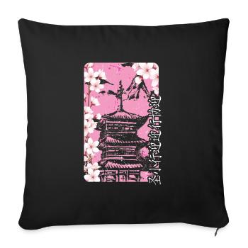 Japon Printemps Sakura - Housse de coussin décorative 45 x 45 cm - noir - Devant