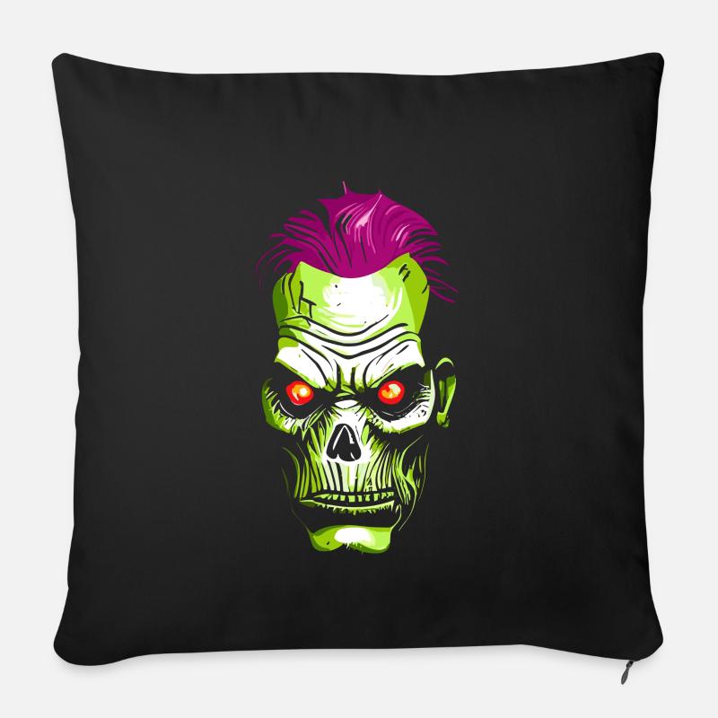 Monstre zombie vert vert - Housse de coussin décorative 45 x 45 cm - noir