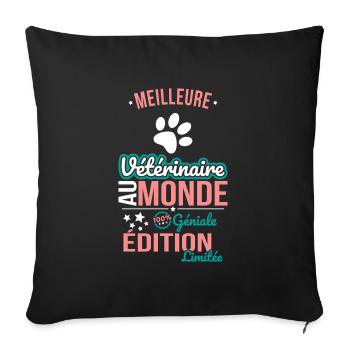 Meilleure Vétérinaire au monde - 100% géniale - Housse de coussin décorative 45 x 45 cm - noir - Devant