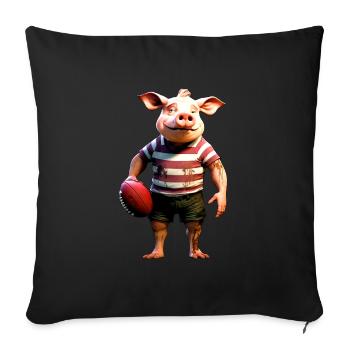 Joueur de rugby cochon - Housse de coussin décorative 45 x 45 cm - noir - Devant