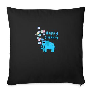 hayppy anniversaire, éléphant, bulles de savon, coloré, illu - Housse de coussin décorative 45 x 45 cm - noir - Devant
