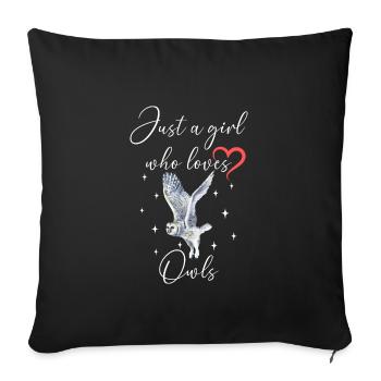 Frau Mädchen Liebe Herz Eule - Sofakissenbezug 45 x 45 cm - Schwarz - Vorne