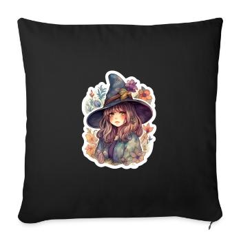 Sorcière mignonne encadrée par des fleurs - Housse de coussin décorative 45 x 45 cm - noir - Devant